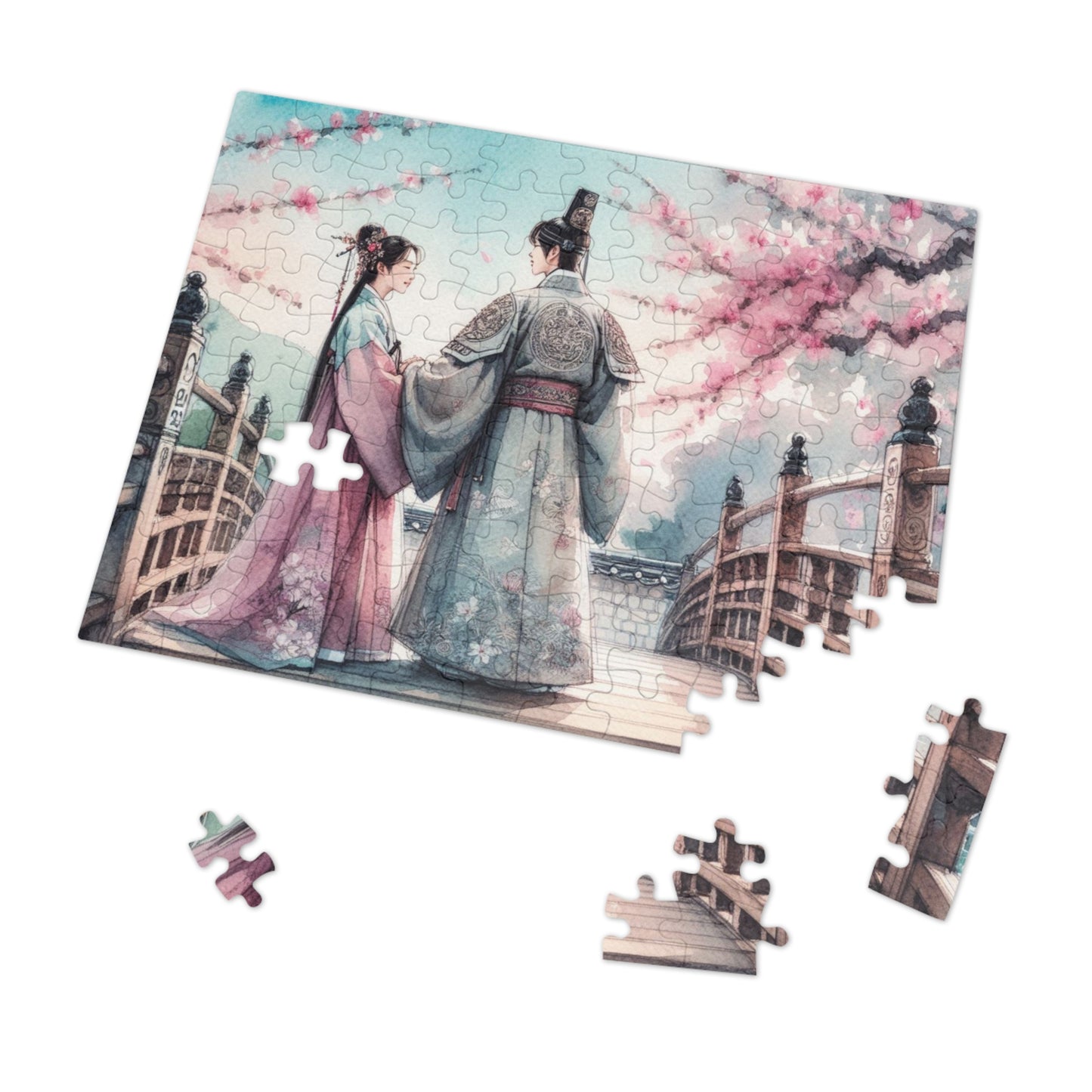 Jigsaw Puzzle: Sakura Cherry Blossom Goryeo Historical Couple Educational Game Gift with Tin, South Korea