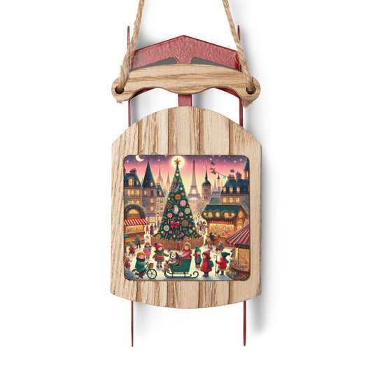 Paris Christmas France Holiday, Christmas Tree, Decor, Whimsical, Sled Ornaments