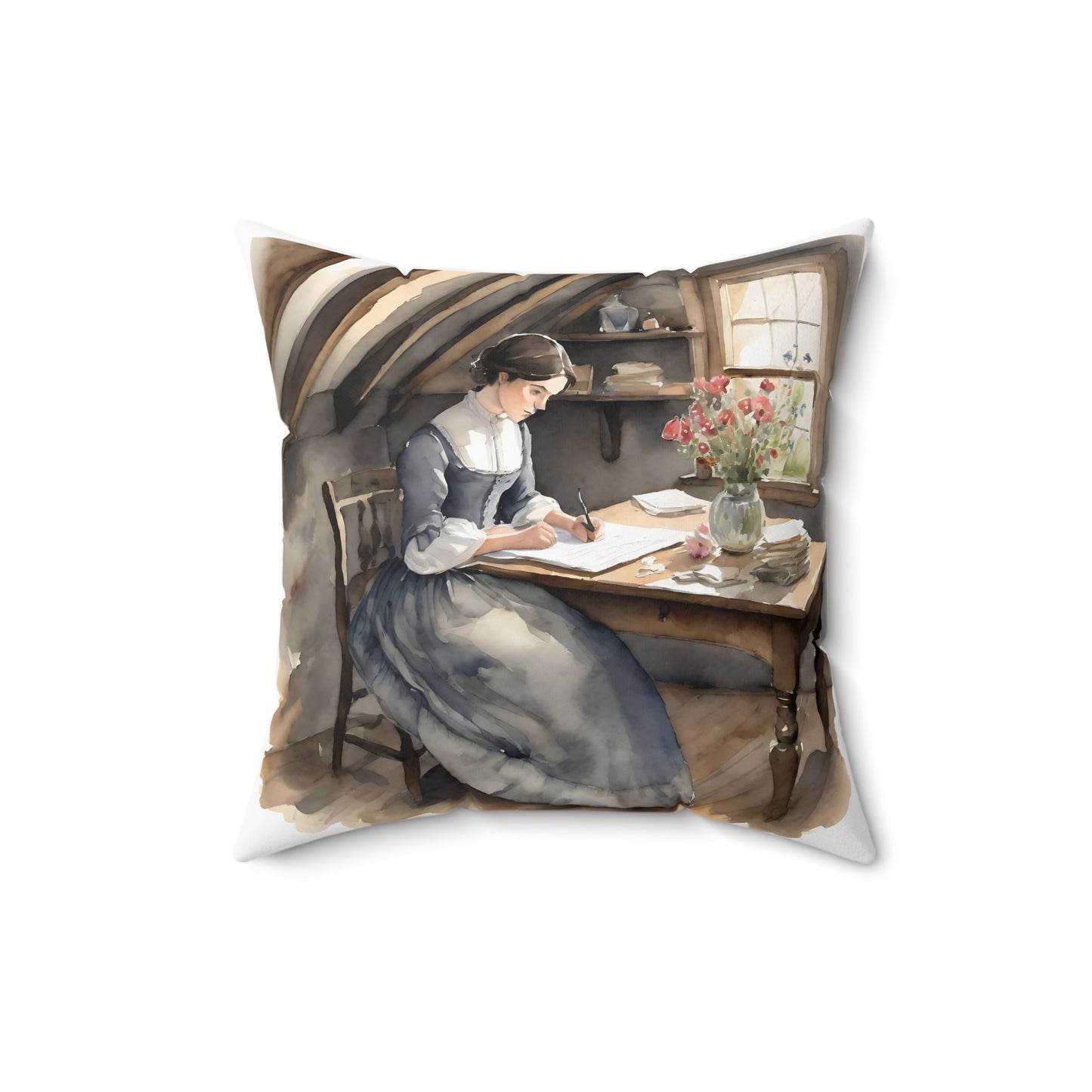 Little Women, Jo March, Writer, Louisa May Alcott, Book, Library, Gift, Square ,Pillow