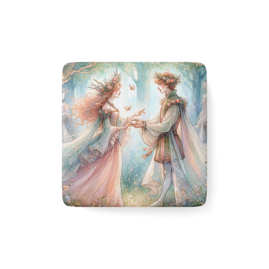 Square Porcelain Magnet, Midsummers Night Dream Fairy Soulmates Shakespeare Gift, Magical Home Decor, Fantasy Art Magnet