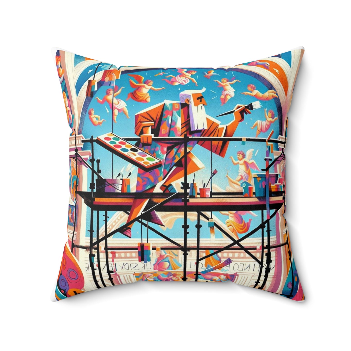 Michelangelo Square Pillow, Sistine Chapel Cushion, Renaissance Room Decor, Whimsical Gift, Art Teacher Present, Classroom Accent Pillow,