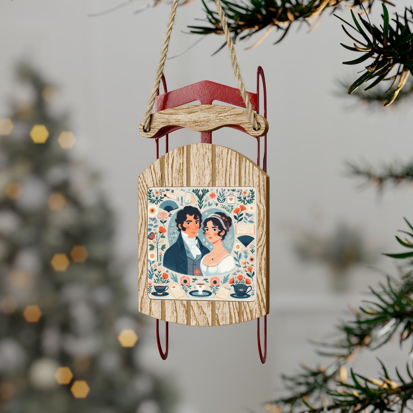 Jane Austen, Pride and Prejudice, Regency, Sled, Ornament, Gift, Stocking Stuffer, Christmas, Holiday, Literary Ornament