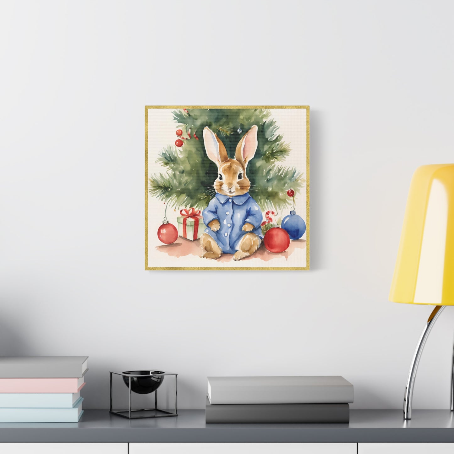 Peter Rabbit Christmas Canvas Print, Beatrix Potter Nursery Decor, Holiday Wall Art, Matte Stretched - Gift for Kids