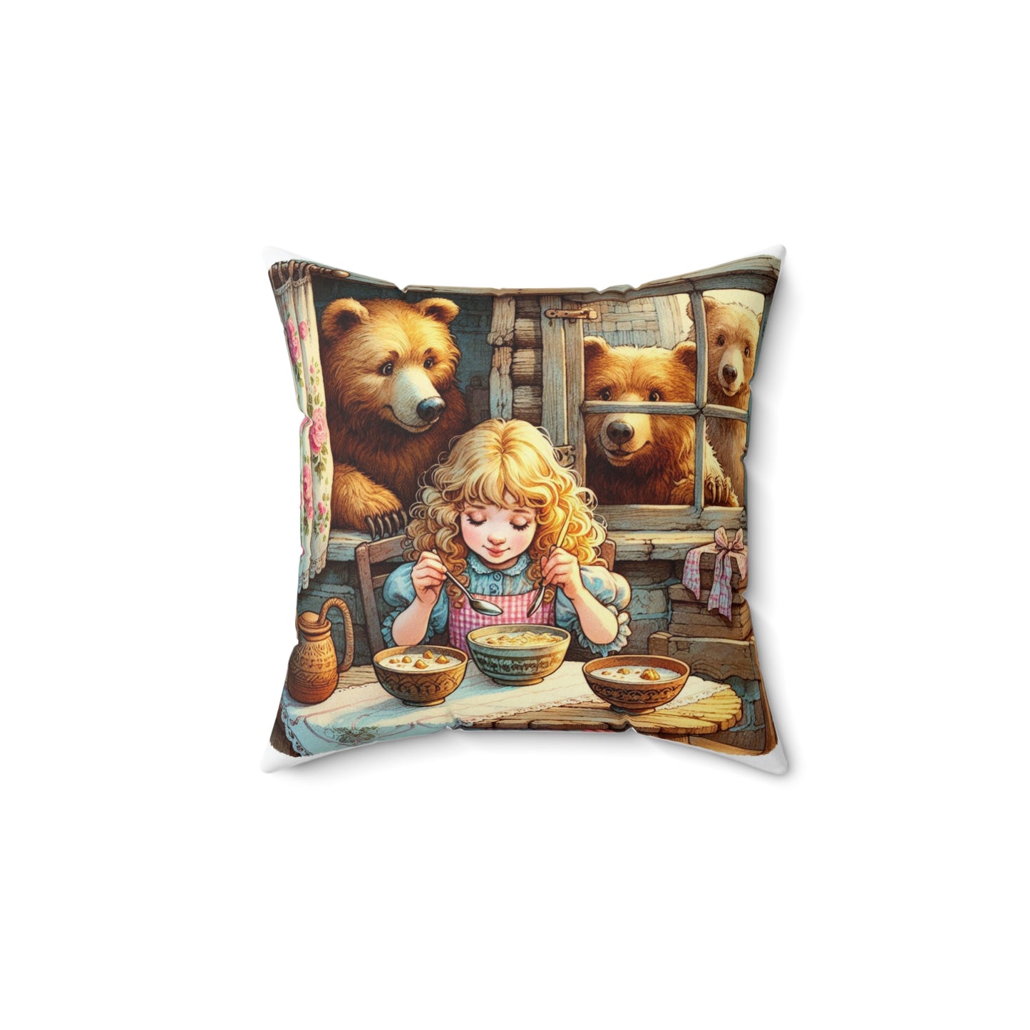 Goldilocks and the Three Bears Decorative Pillow, Cozy Home Decor, Kid's Room Accent, Storybook Pillow, Fun Gift for Children