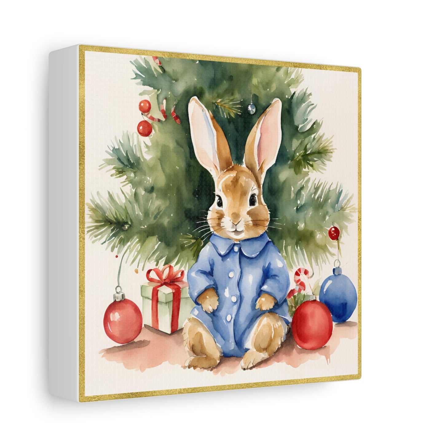 Peter Rabbit Christmas Canvas Print, Beatrix Potter Nursery Decor, Holiday Wall Art, Matte Stretched - Gift for Kids