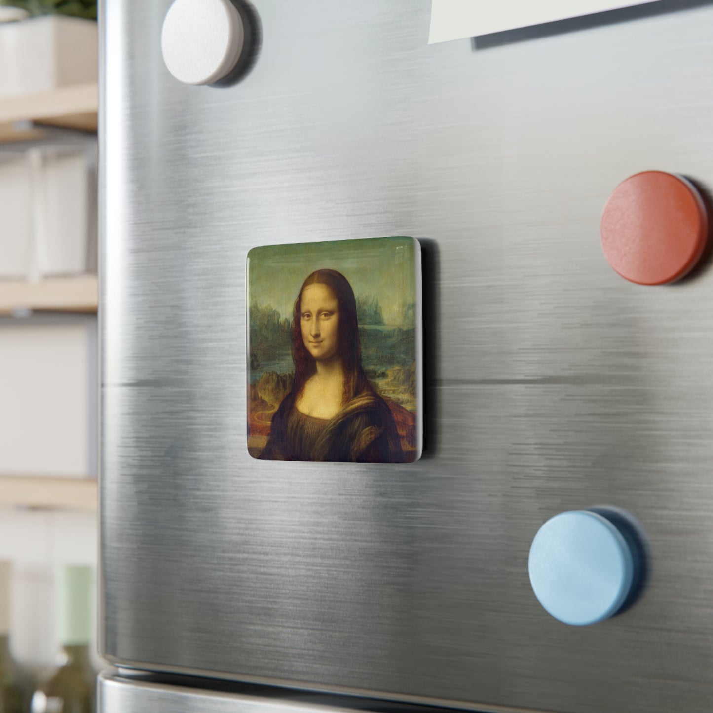 Porcelain Magnet, Mona Lisa Art Lovers Gift, Unique Refrigerator Square Magnet, Da Vinci Stocking Stuffer, Artistic Kitchen Decor