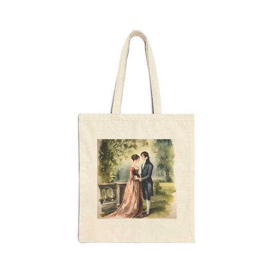 Pride and Prejudice, Darcy, Elizabeth, Jane Austen, Pemberley, Watercolor, Cotton Canvas Tote Bag