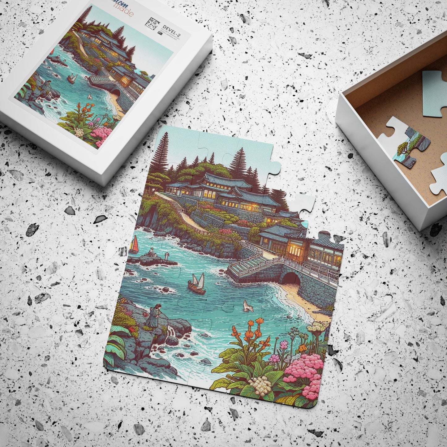 Geography Educational Game Kids Puzzle, Jeju Island South Korea Ocean Palace Gift, 30-Piece, Children's Jigsaw Toy, Map Learning Activity,