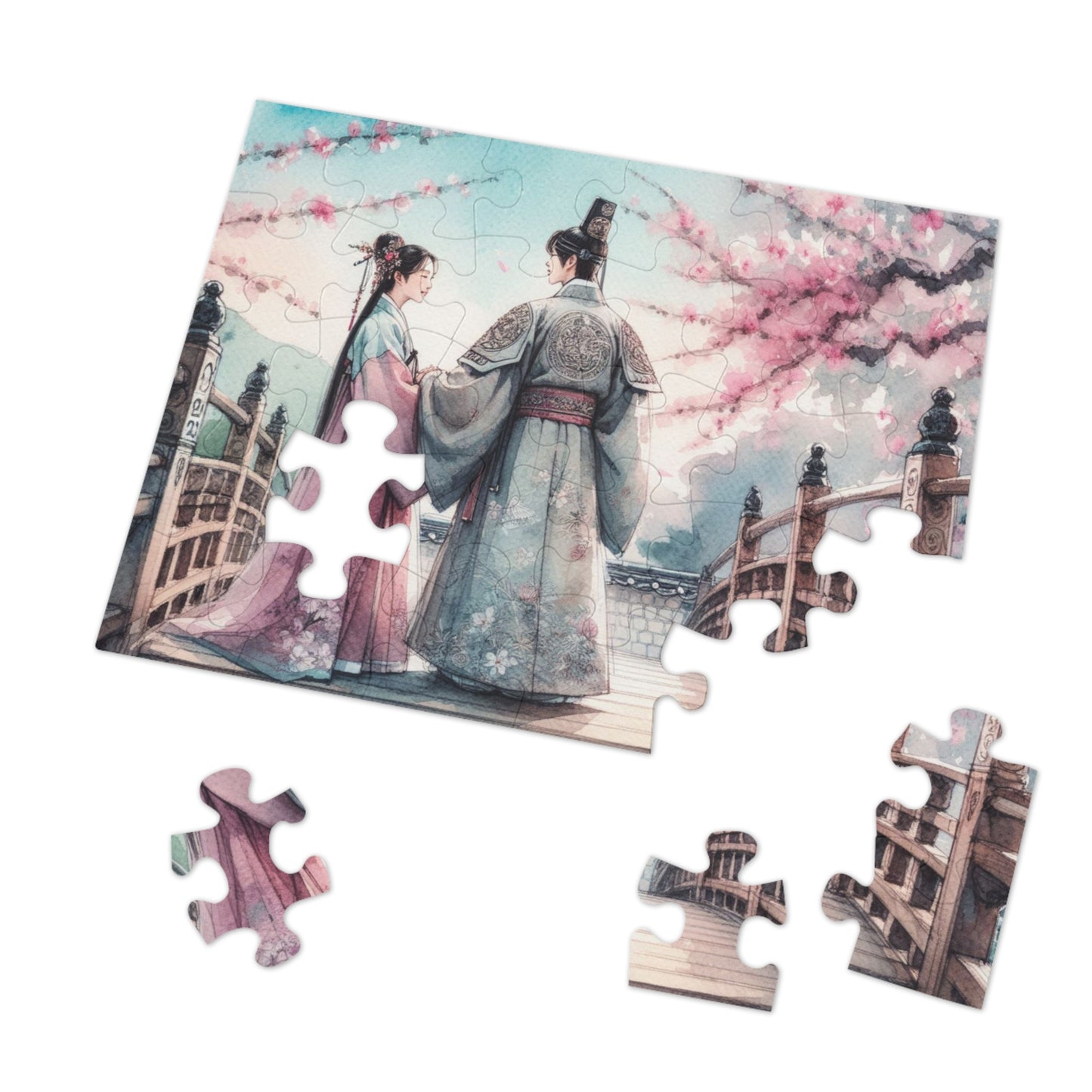 Jigsaw Puzzle: Sakura Cherry Blossom Goryeo Historical Couple Educational Game Gift with Tin, South Korea