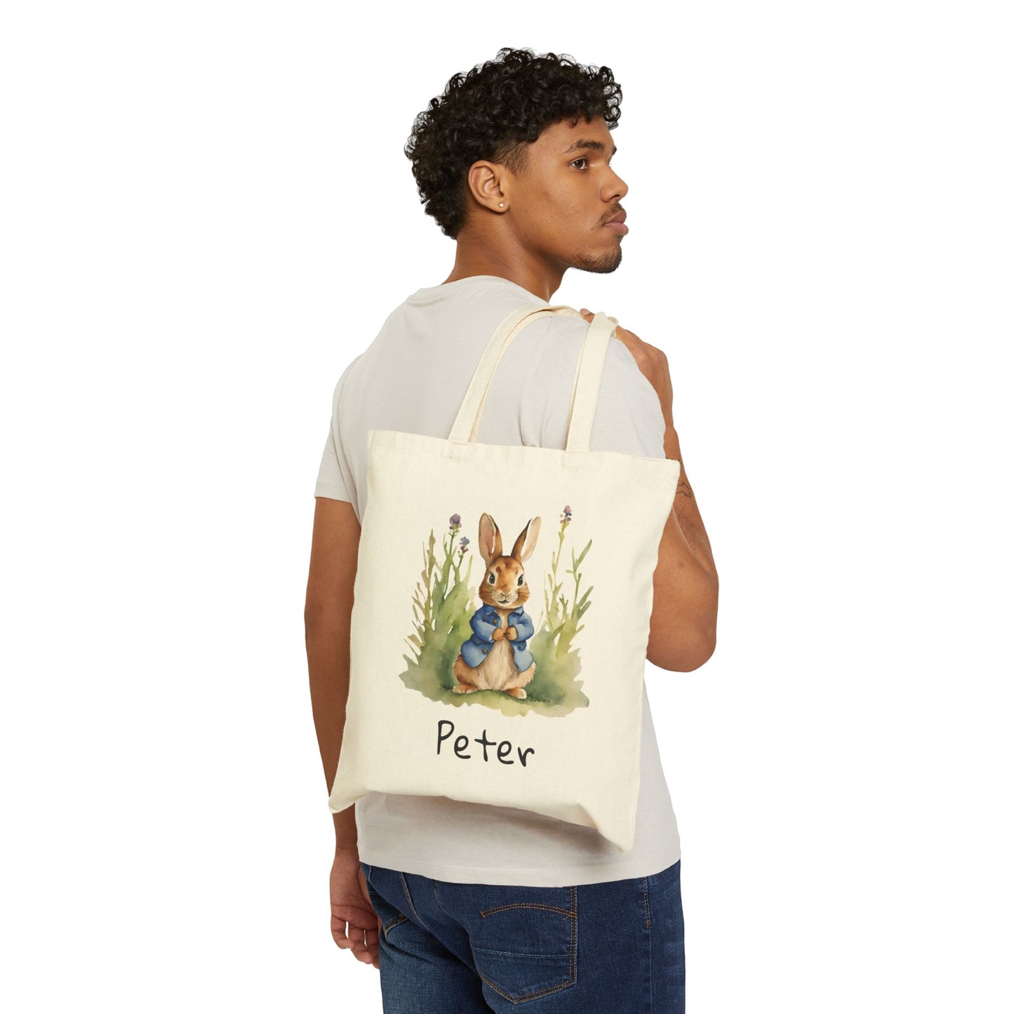 Personalized Peter Rabbit, Inspired Cotton Canvas Tote Bag, Eco-Friendly Shopper, Gift for Kids, Library Bag, Easter Basket, Custom, Spring
