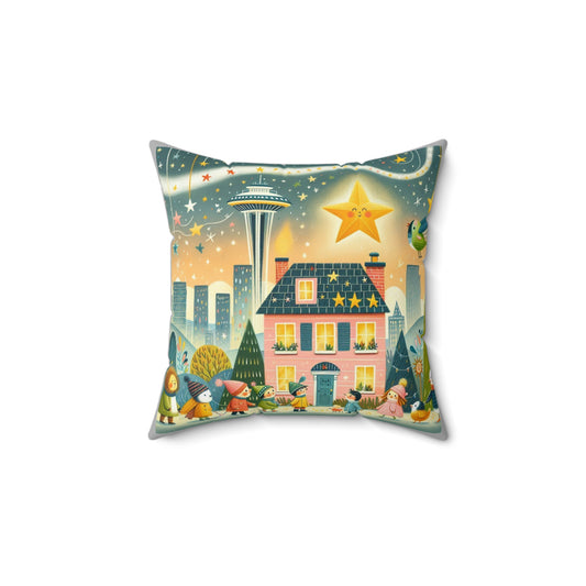 Seattle, Washington, Twinkle Twinkle Little Star, Nursery Rhyme, Square Pillow, Library, Book Nook, Reading Corner, Home Decor, Space Needle