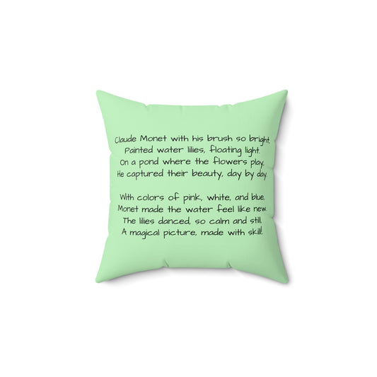 Claude Monet Artist Pillow, Kids Children Decor, Water Lilies Cushion, Art Classroom Home Decor, Spun Polyester Square Pillow