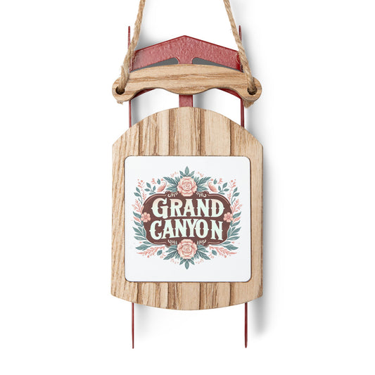 Sled Ornaments, National Park Theme Holiday Decor, Shabby Chic Floral Christmas Tree Ornament Gift, Grand Canyon Hiking Summer, Rustic Wood