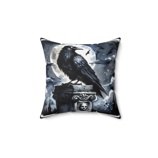Literary Pillow, The Raven, Edgar Allan Poe, Nevermore, Book Nook Decor, Spun Polyester Square Pillow, Library Accent, Reading Nook Throw