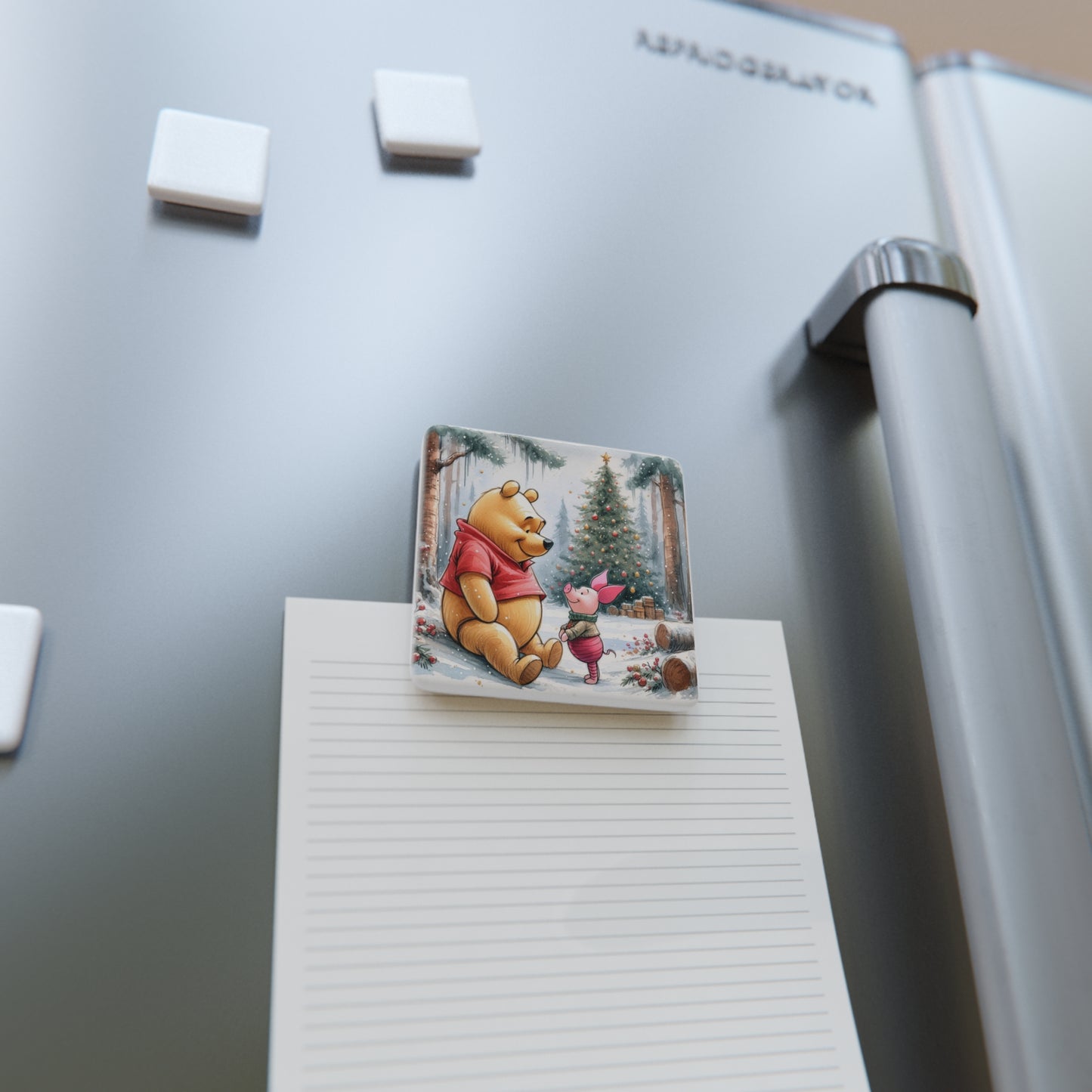 Porcelain Magnet, Disney Christmas Decor, Winnie the Pooh and Piglet Holiday Gift, Stocking Stuffer, Fridge Magnet, Disney Collectible