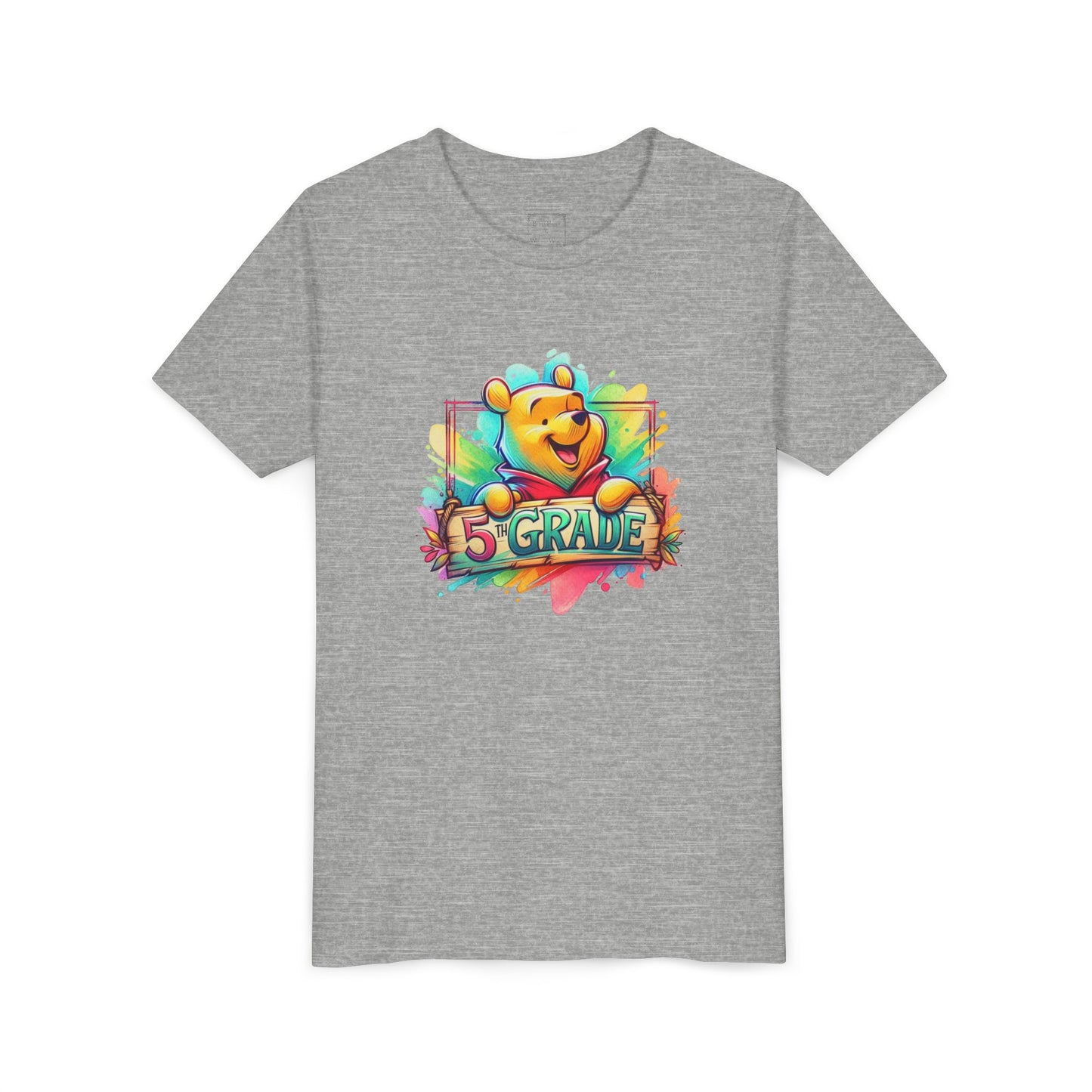 Colorful Kids Tee with 5th Grade Winnie the Pooh Bear Design | Youth T-Shirt | Back to School T-Shirt