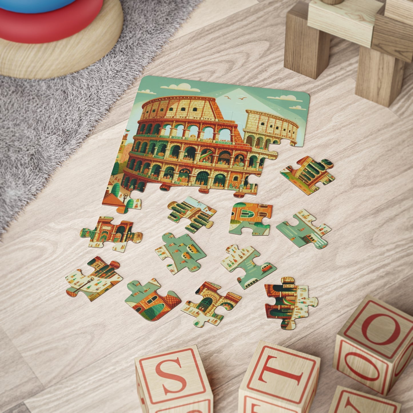 Kids' Puzzle, 30-Piece - Rome Coliseum - Educational Geography Game for Children, Italy Seven Wonders - Fun Learning Toy, Jigsaw Puzzle Gift