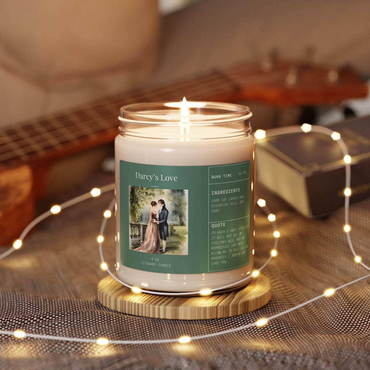 Pride and Prejudice, Darcy's Love, Jane Austen, Scented Soy Candle, 9oz - Literary Candle