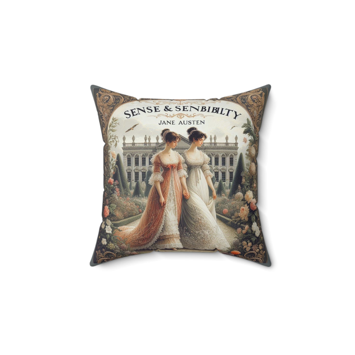 Literary Cushion, Jane Austen Regency Sense and Sensibility Book Nook Square Pillow, Home Decor, Library, Reading Gift, Literary Gift