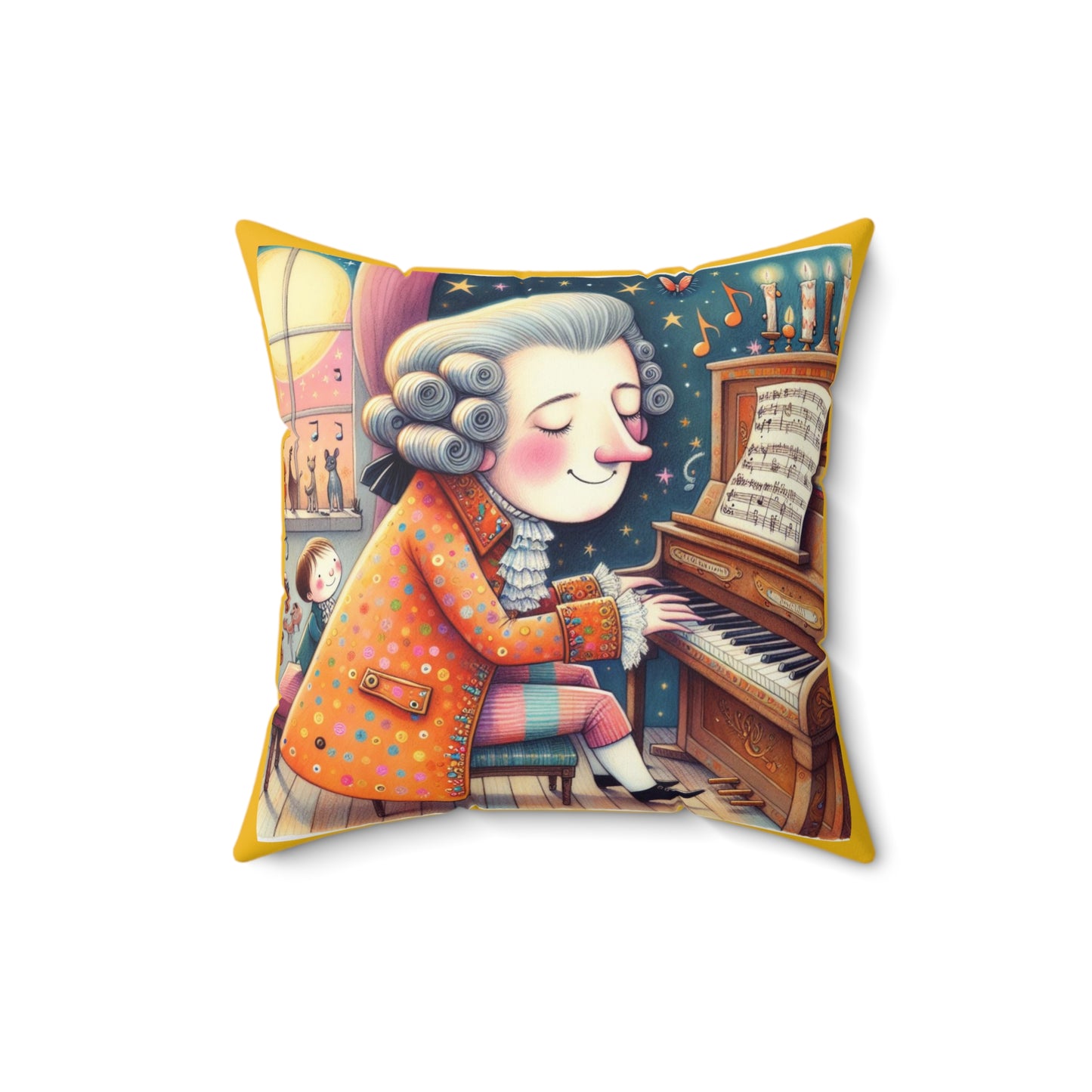 Mozart Music Library Square Pillow - Classical Music Home Decor, Teacher Gift, Kids Room Decoration, Gift for Music Lover, Classroom Accent