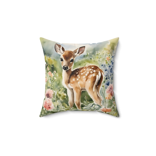 Baby Deer, Fawn, Square Pillow, Spring, Nursery, Woodland, Cottagecore