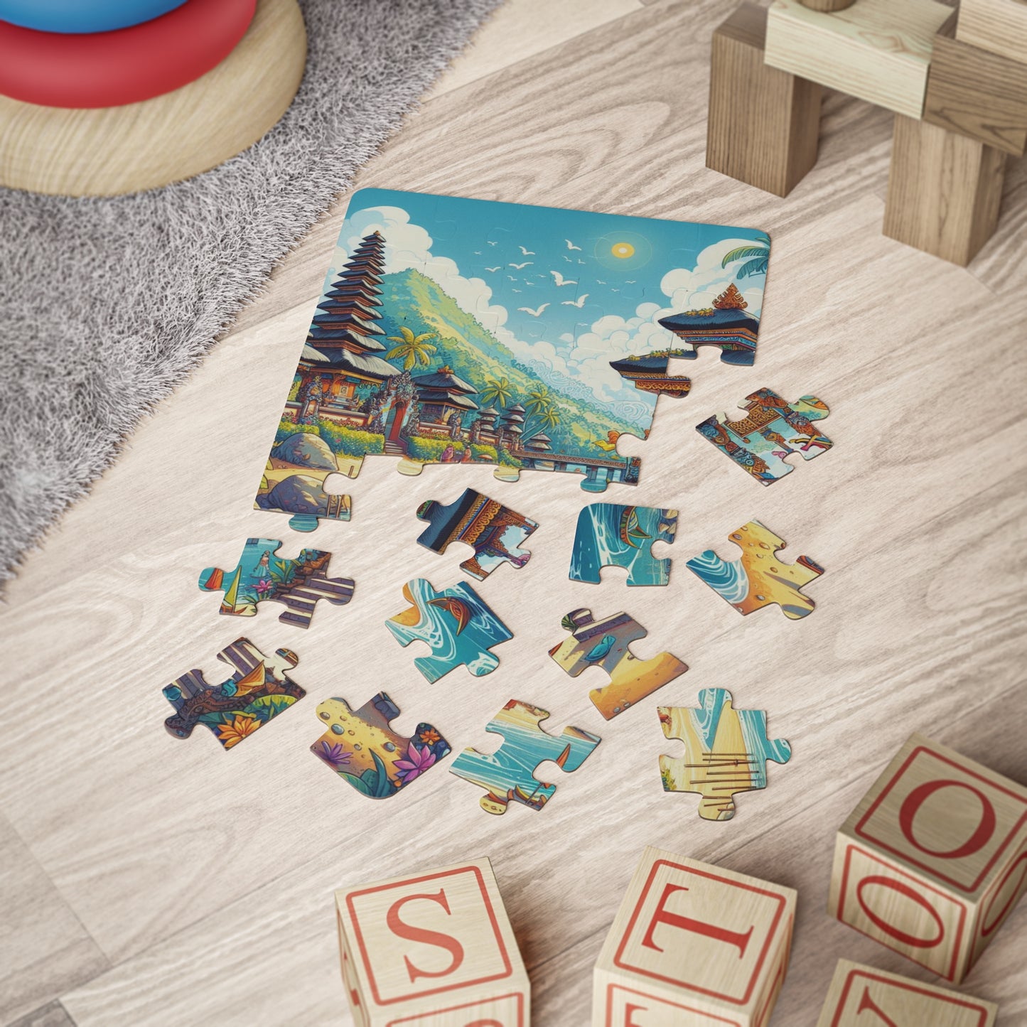 Kids' Puzzle, Bali Indonesia Geography Educational Game, Gift, 30-Piece Jigsaw Toy for Children, Travel Theme Activity, Brain Teaser, Family