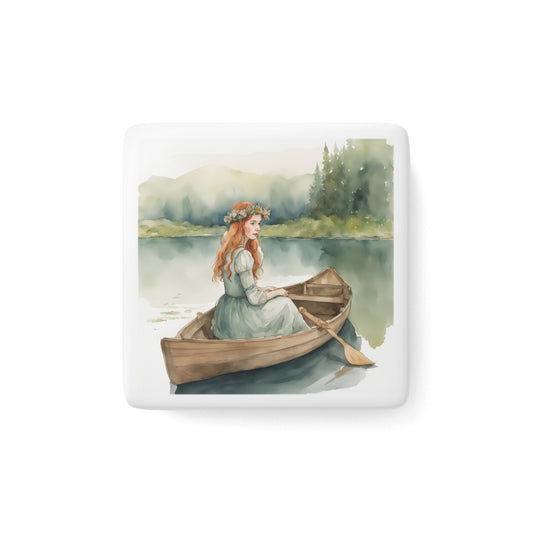 Anne of Green Gables, Lady of Shalott, Lucy Maud Montgomery, Porcelain Magnet, Square, Alfred Lord Tennyson, Gift