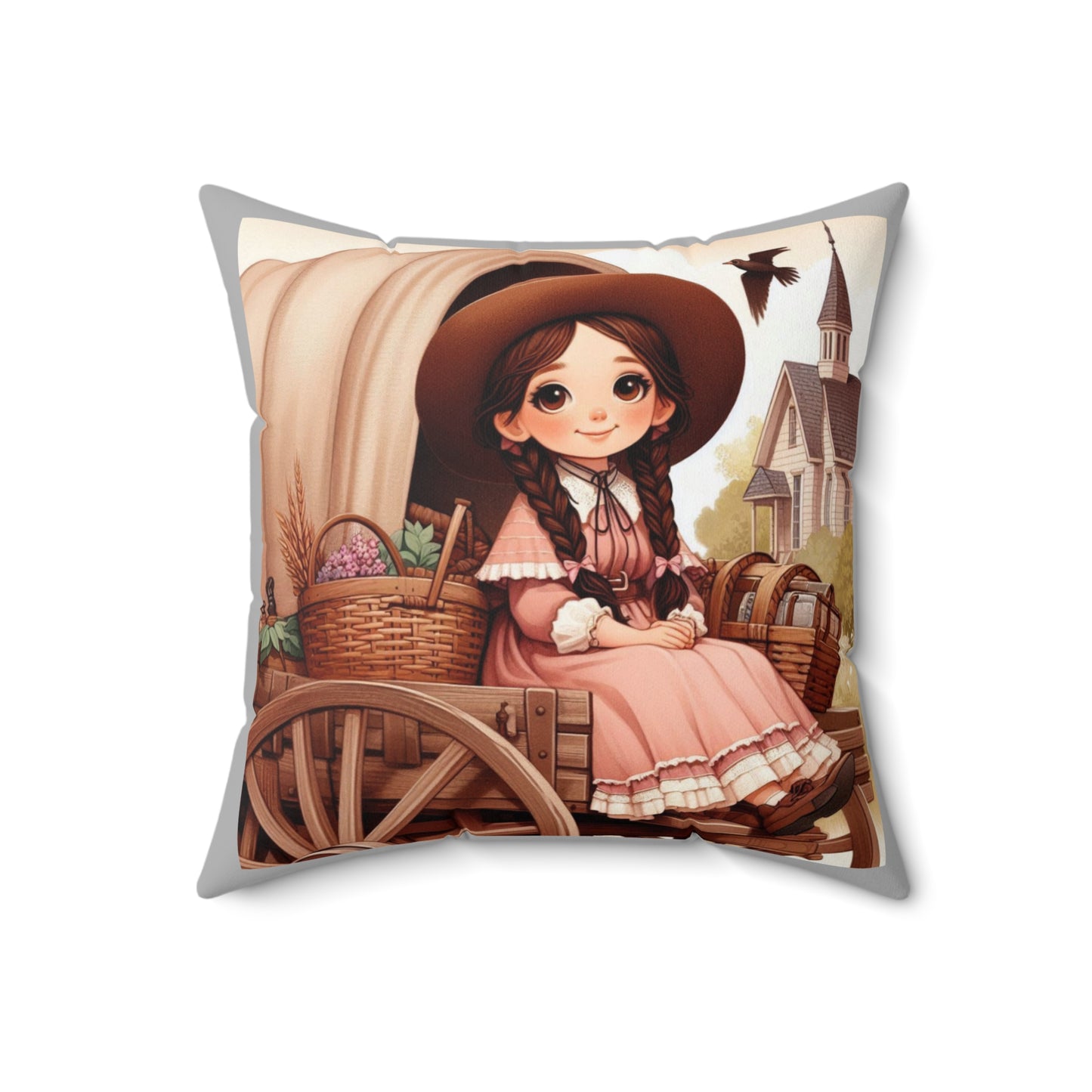 Little House on the Prairie, Laura Ingalls, Wilder, Pioneer, Covered Wagon, Square Pillow, LHOTP, Gift