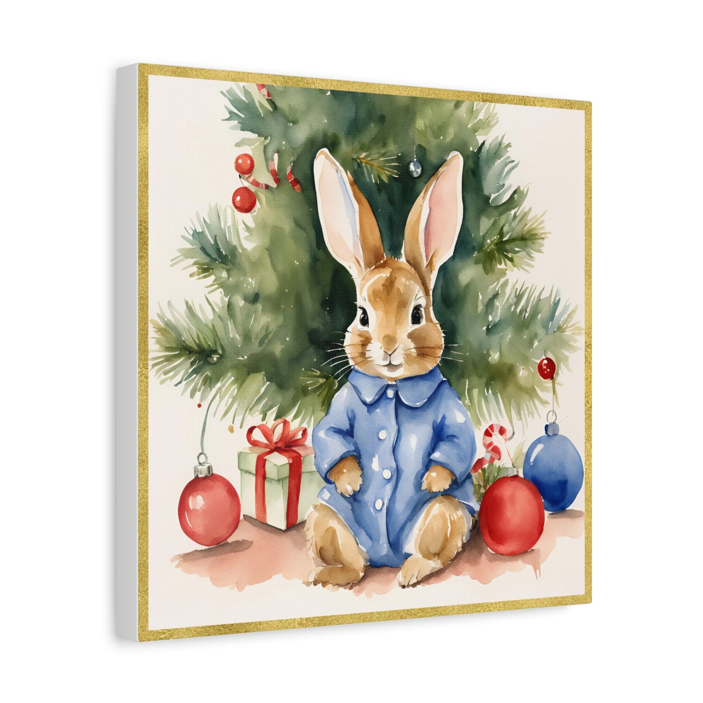 Peter Rabbit Christmas Canvas Print, Beatrix Potter Nursery Decor, Holiday Wall Art, Matte Stretched - Gift for Kids