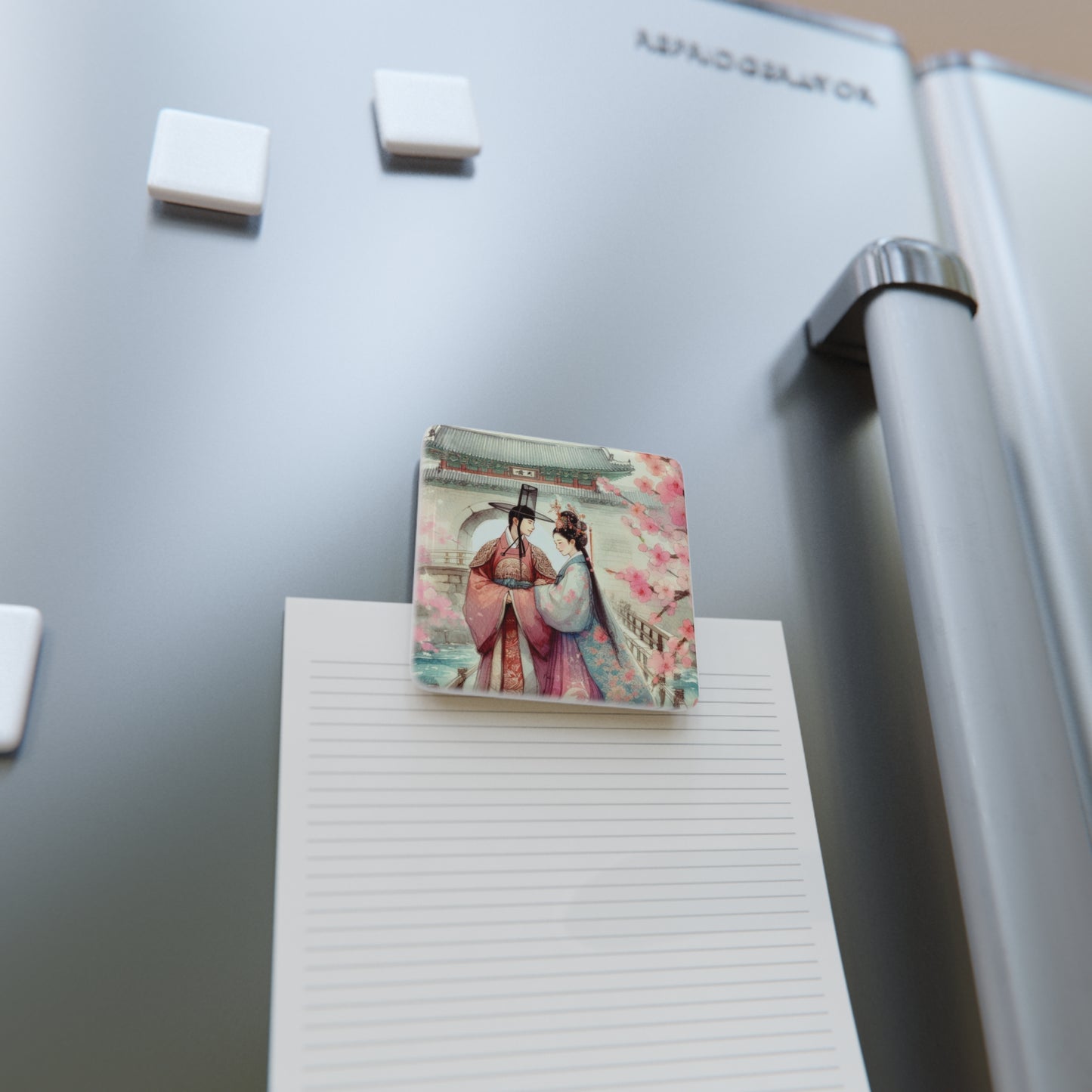 Porcelain Magnet, Square - Cherry Blossom Sakura Korean Historical Goryeo Era Couple Gift Travel, Fridge Magnet, Souvenir, Decorative