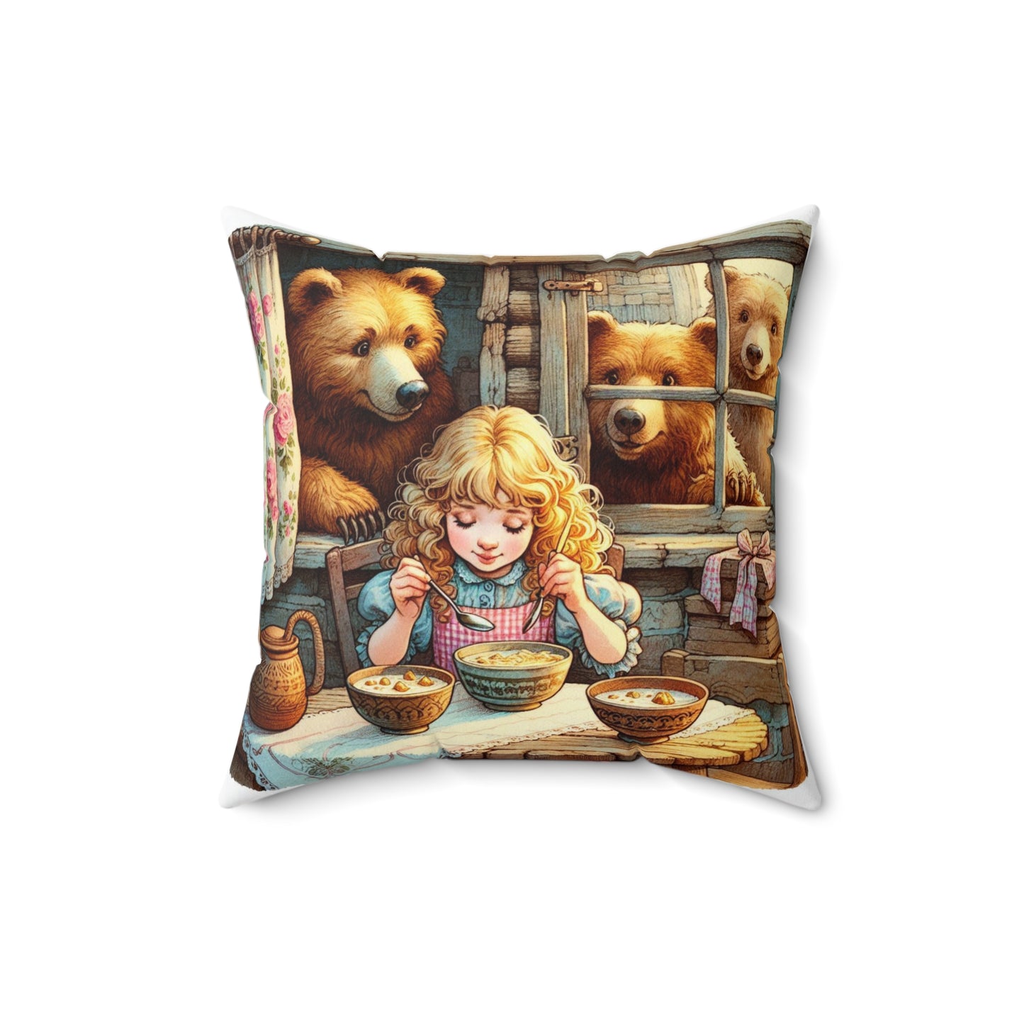 Goldilocks and the Three Bears Decorative Pillow, Cozy Home Decor, Kid's Room Accent, Storybook Pillow, Fun Gift for Children