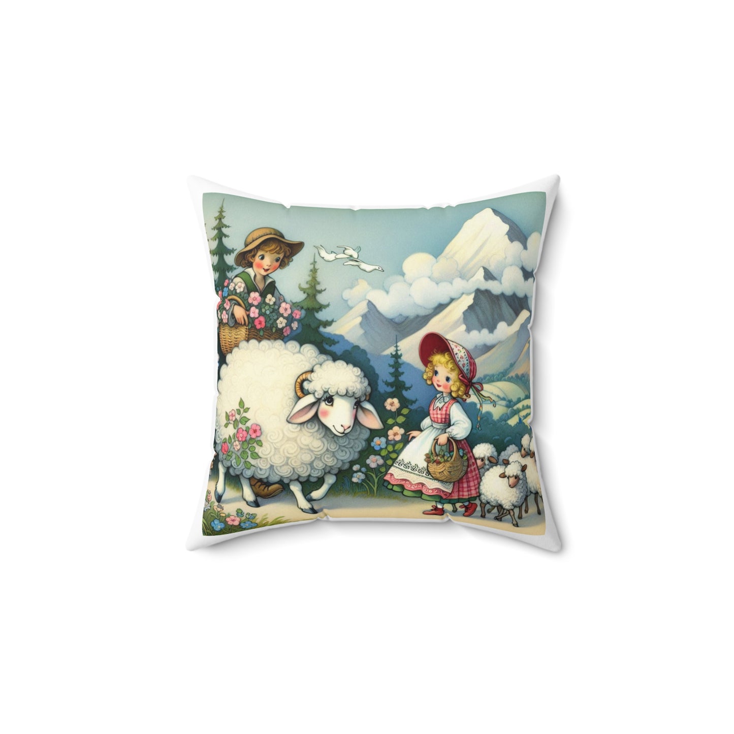 Mary Had A Little Lamb Pillow Cover, Farmhouse Nursery Decor, Cozy Cushion, Kids Gift, Storybook Pillow, Square Pillowcase, Polyester