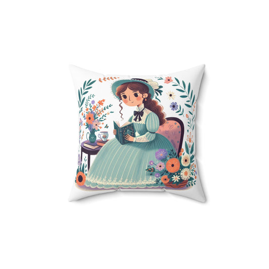 Literary Pillow, Louisa May Alcott, Little Women, Whimsical Home Decor, Book Nook, Library Cushion, Writer Gift, Spun Polyester Square