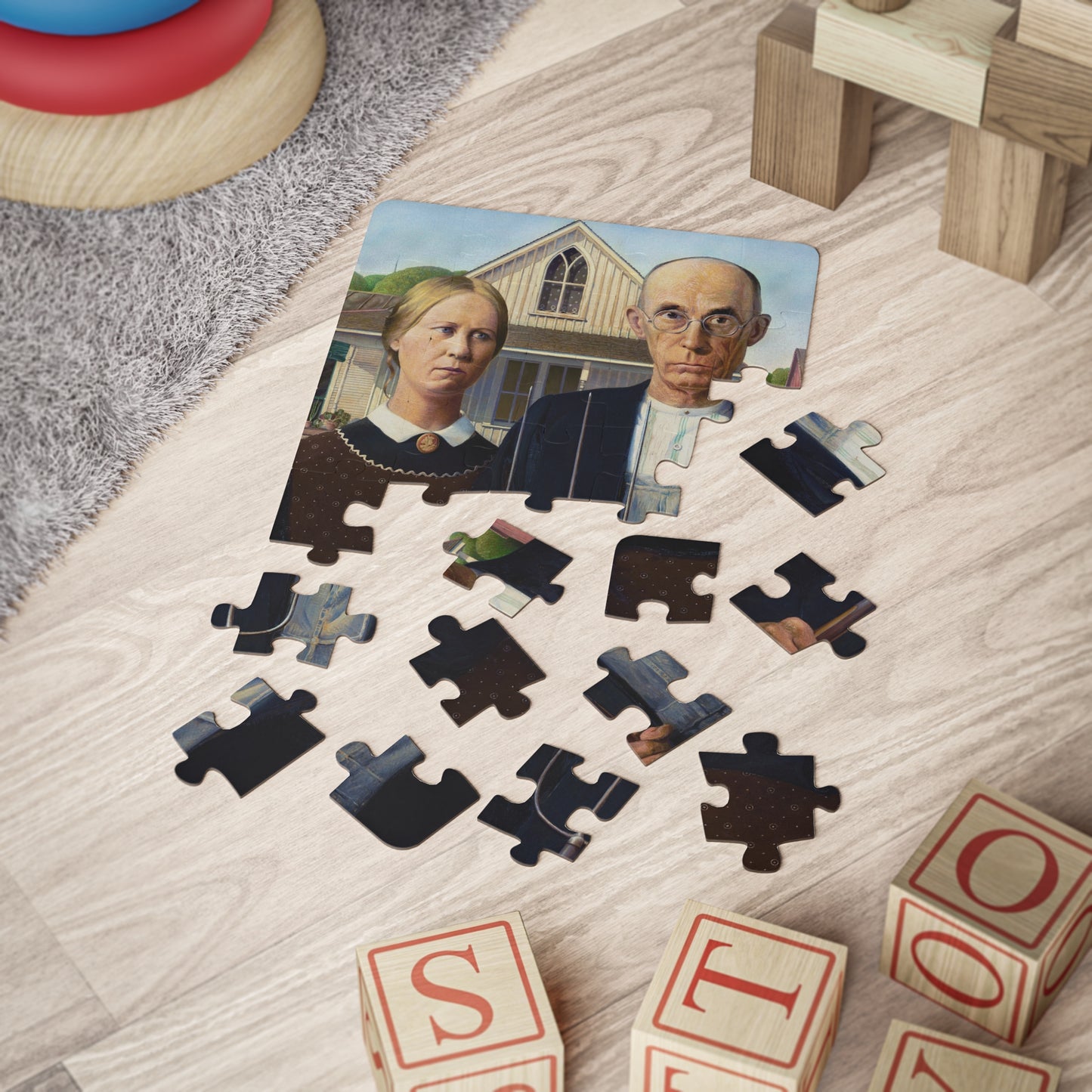 Kids, American Gothic, Grant Wood, Art, Gift, Modernism, Puzzle, 30-Piece, Educational, Classroom, Teacher, History