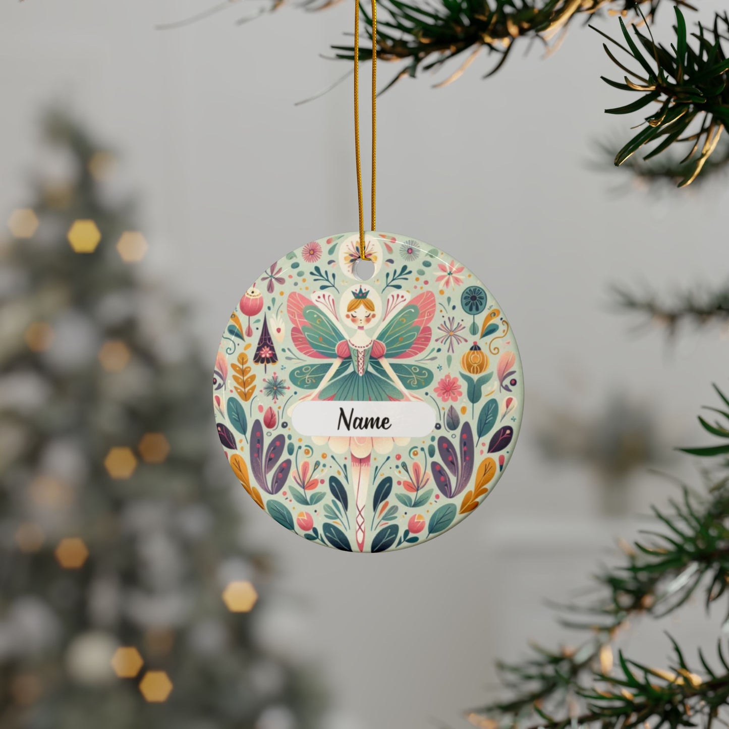 Personalized Name Custom Sugar Plum Fairy, Nutcracker, Ballet, Christmas Tree, Holiday Ceramic Ornament, 2-Side Print, Gift Tag, Stocking
