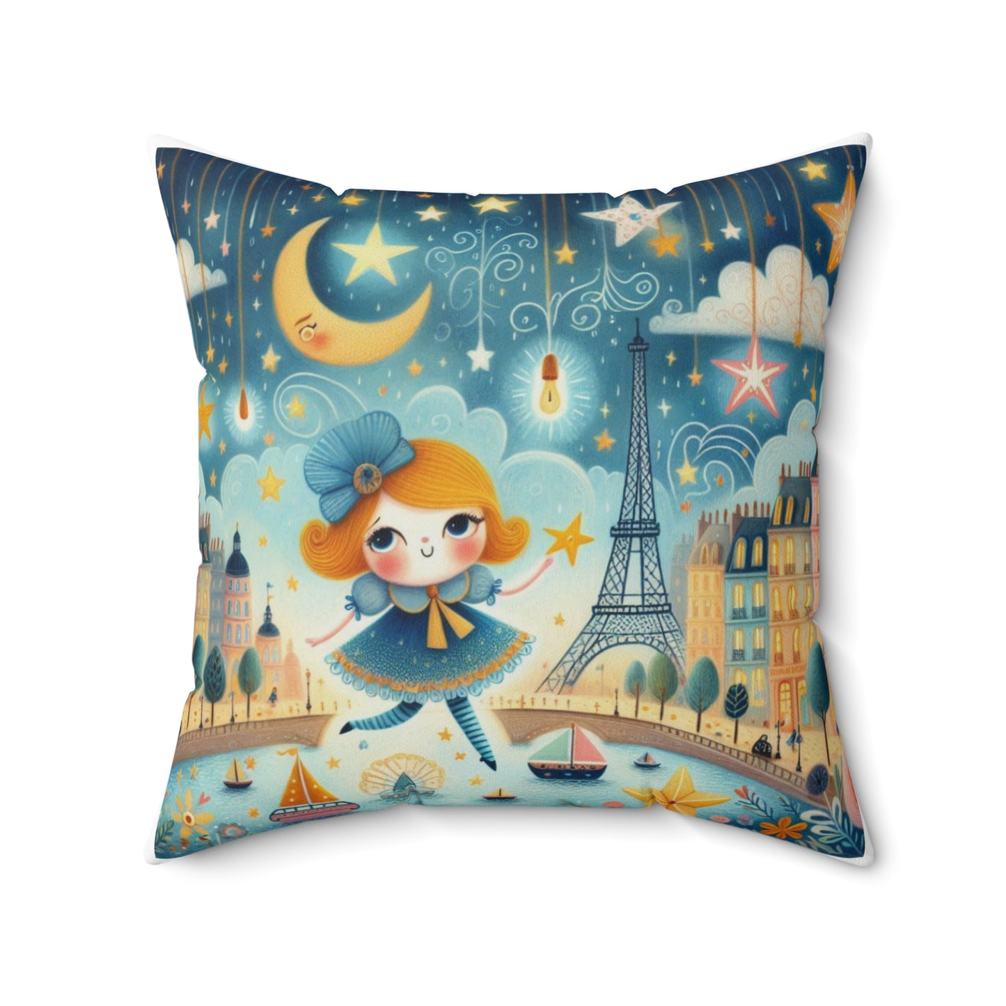 Paris, France, Twinkle Twinkle Little Star, Nursery Rhyme, Eiffel Tower, Square Pillow, Bedding, Decor, Library, Book Nook, Reading Corner