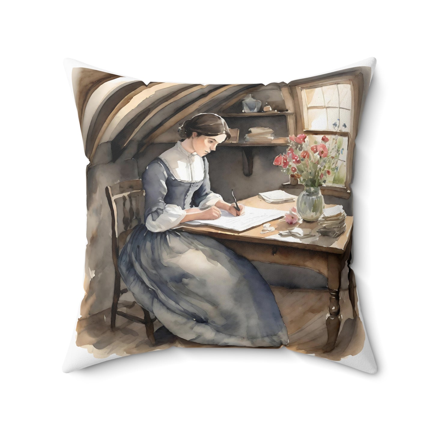 Little Women, Jo March, Writer, Louisa May Alcott, Book, Library, Gift, Square ,Pillow