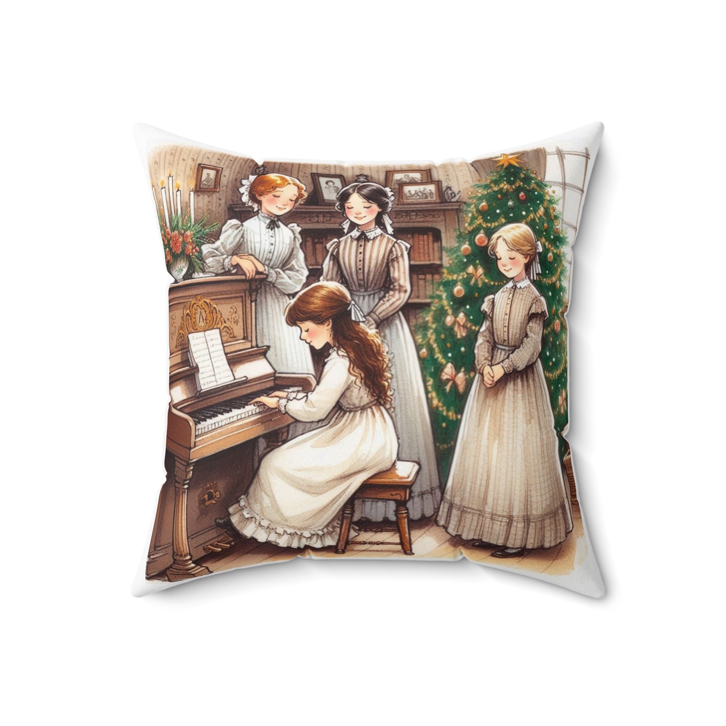Little Women Square Pillow, Louisa May Alcott Literary Christmas Decor, Spun Polyester Cushion, Book Lover Gift
