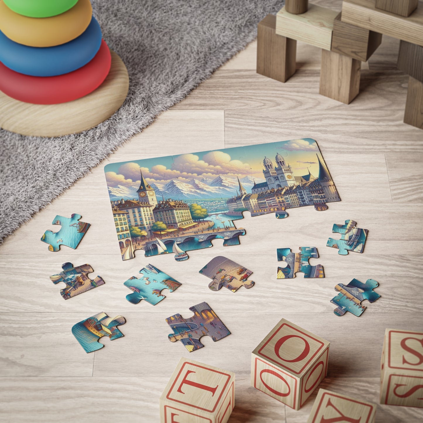 Kids Puzzle, Geneva Switzerland Geography Educational Game Gift, 30-Piece, Children's Puzzle, Fun Learning Activity, Geography Toy, Jigsaw