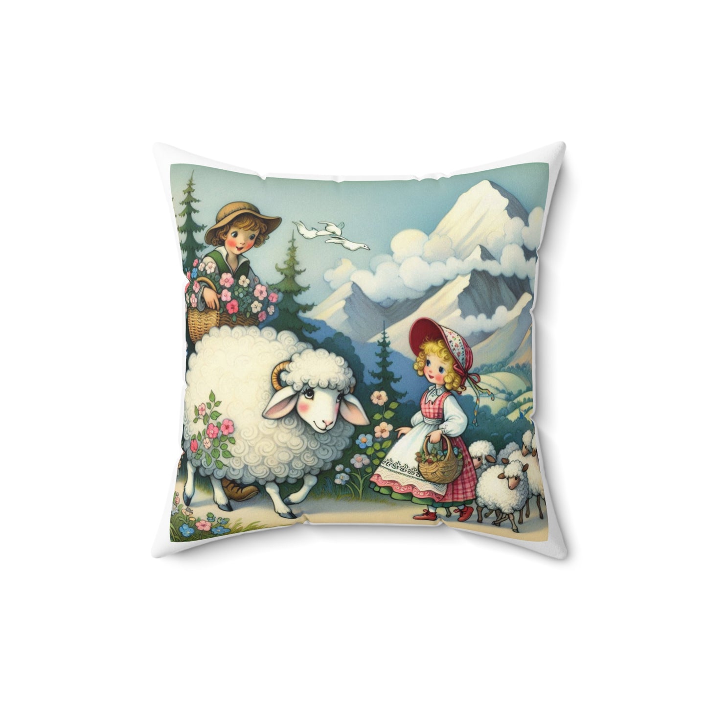 Mary Had A Little Lamb Pillow Cover, Farmhouse Nursery Decor, Cozy Cushion, Kids Gift, Storybook Pillow, Square Pillowcase, Polyester