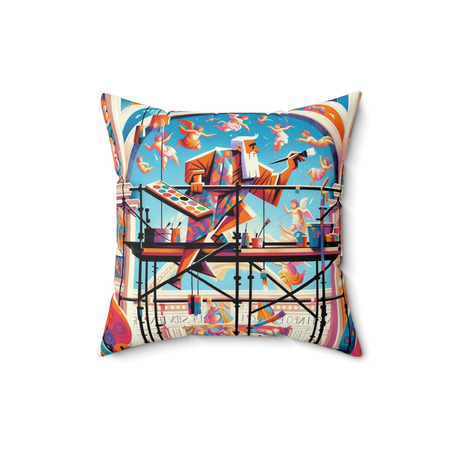 Michelangelo Square Pillow, Sistine Chapel Cushion, Renaissance Room Decor, Whimsical Gift, Art Teacher Present, Classroom Accent Pillow,
