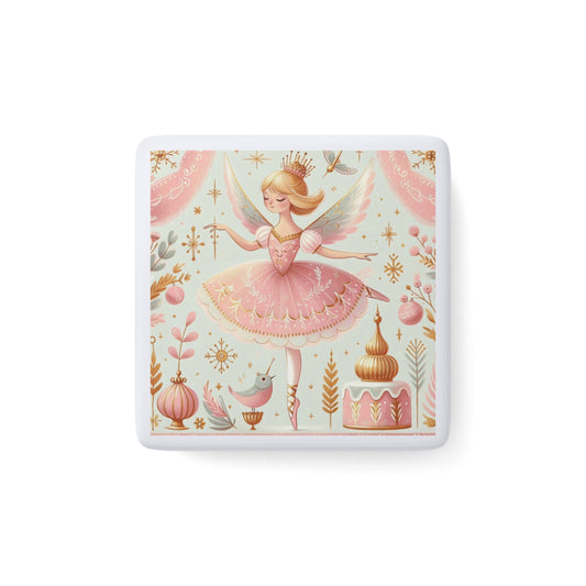 Christmas Nutcracker Ballet Sugar Plum Fairy, Decor, Stocking Stuffer, Porcelain Magnet, Square, Dancer, Ballerina