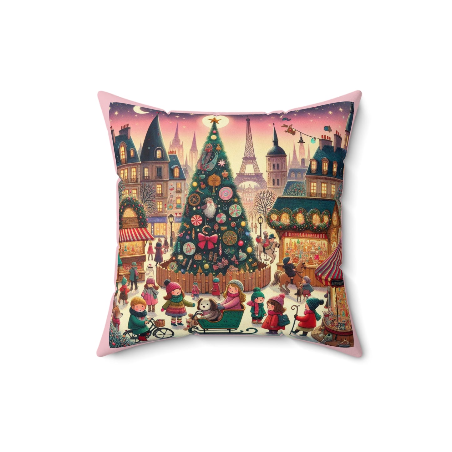 Paris Christmas France Holiday, Cushion, Decor, Book Nook, Kids, Library, Bedding, Square Pillow