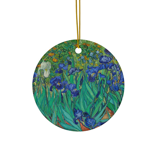 Van Gogh Irises Ceramic Ornament Double-Sided Floral Art Decor, Glossy Finish, Elegant Gift for Art Lovers, Holiday Decor
