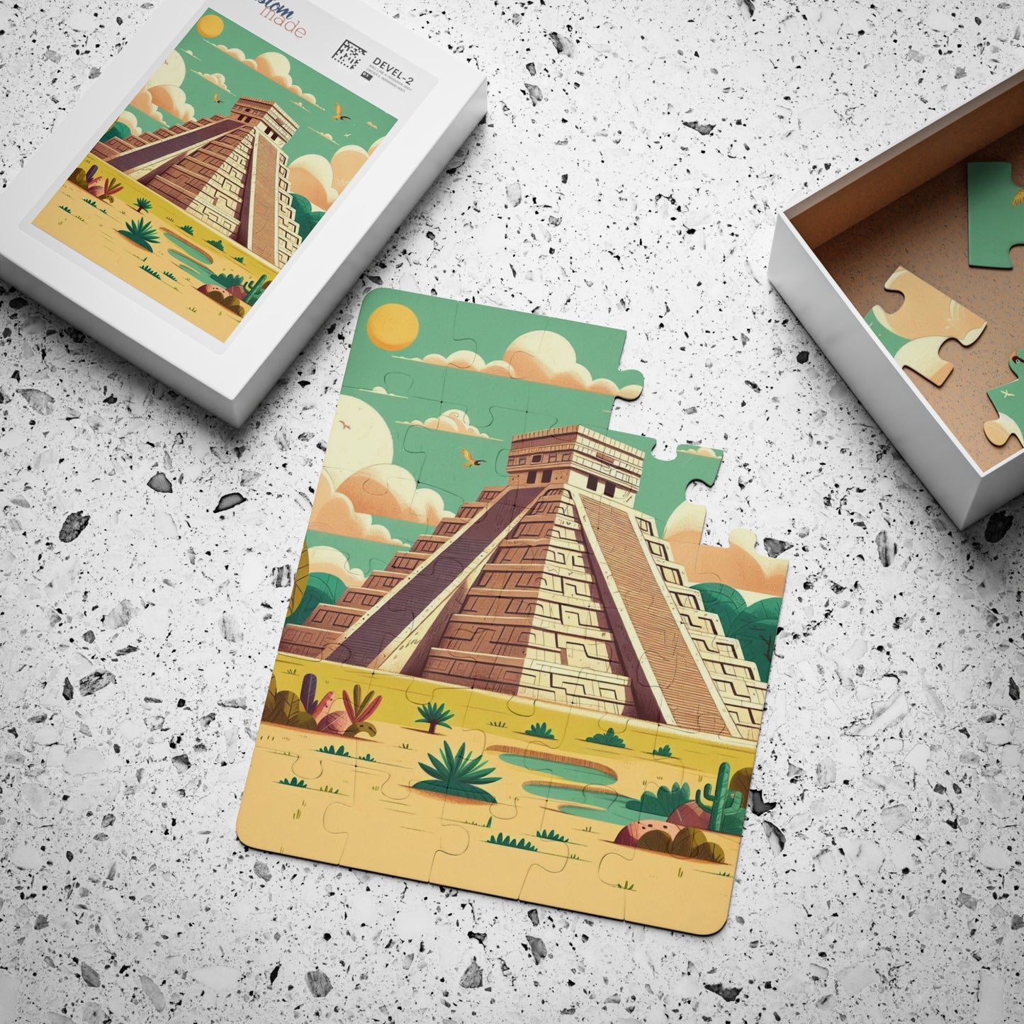 Geography Kids' Puzzle, 30-Piece with Chichén Itzá and Mayan Design - Educational Toy, Yucatan Mexico Puzzle, Seven Wonders of the World