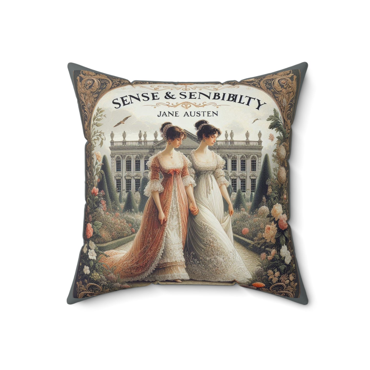 Literary Cushion, Jane Austen Regency Sense and Sensibility Book Nook Square Pillow, Home Decor, Library, Reading Gift, Literary Gift
