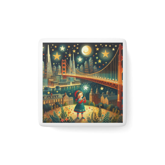 San Francisco, California, Twinkle Twinkle Little Star, Nursery Rhyme, Golden Gate Bridge, Souvenir, Gift, Porcelain, Magnet, Square, Gift