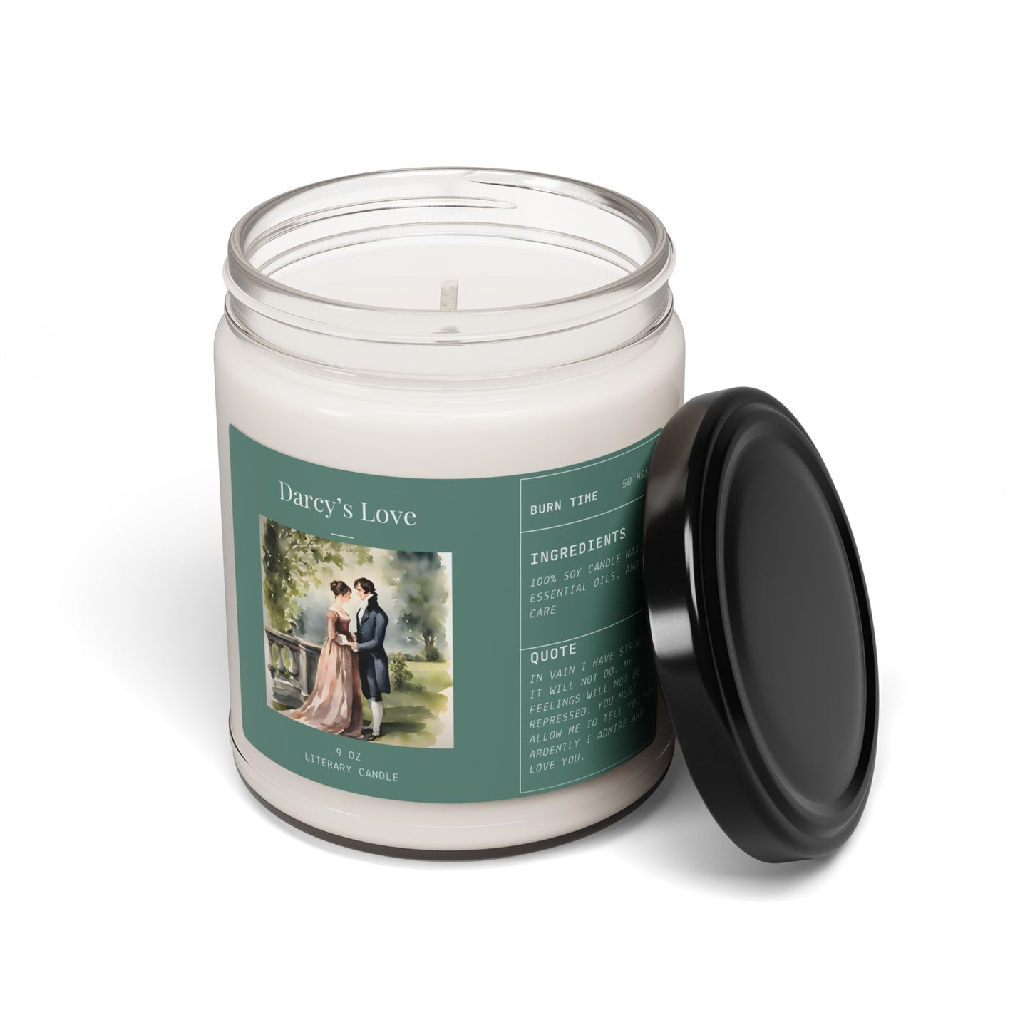 Pride and Prejudice, Darcy's Love, Jane Austen, Scented Soy Candle, 9oz - Literary Candle