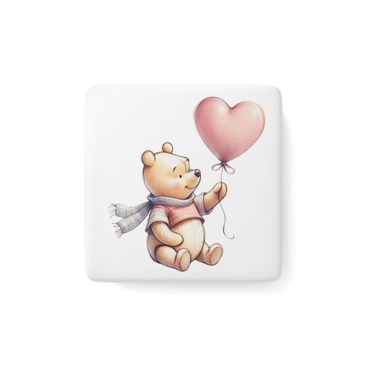 Winnie the Pooh Porcelain Magnet, Square - Valentine Gift, Fridge Decor, Cute Pooh Bear, Kitchen Accessory