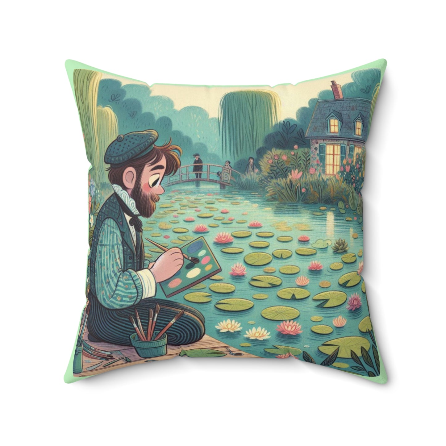 Claude Monet Artist Pillow, Kids Children Decor, Water Lilies Cushion, Art Classroom Home Decor, Spun Polyester Square Pillow